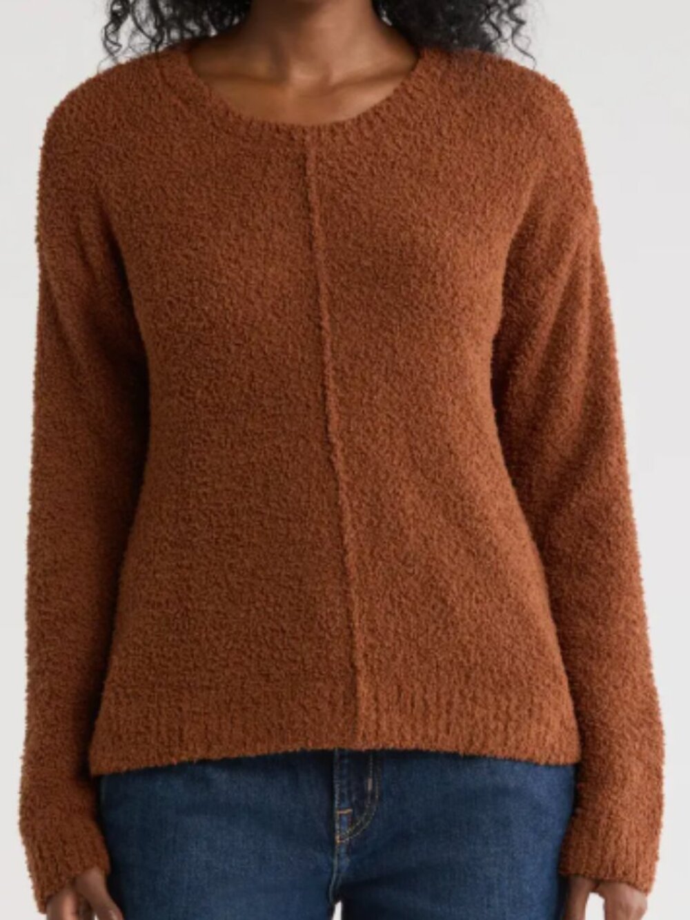 Bobeau Silky Plush Step Hem Sweater – Pumpkin Spice – Medium – Cozy Fuzzy Knit